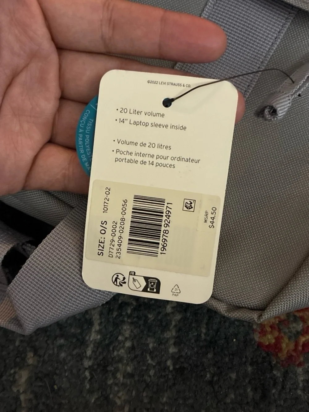 Levi's Light Gray Backpack Tote with Top Handles